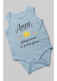 Resim Morivokids Anne, Gökyüzümün En Parlak Güneşi Sıfır Kollu Bebek Body Bebe Mavisi 