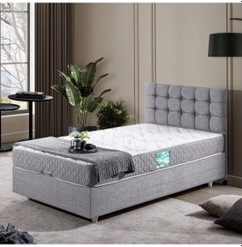 Resim Venedik Tek Kişilik Baza Başlık Comfort Ortopedik Yatak Seti - Açık Gri 90 x 200 