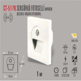 Resim Cata CT-5170 1W/6400K Sens.ledli Kor. Armatür (Beyaz) Cata 
