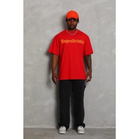 Resim Marsilyan Oversize Baskılı Bisiklet Yaka T-Shirt - Kırmızı - 