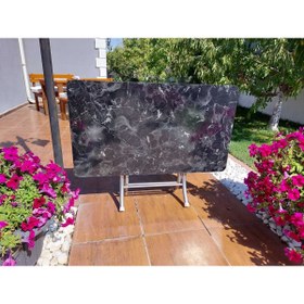 Resim aldagelsin Dekoratif Katlanır Masa Bahçe Ve Çalışma Masası 70*120 Siyah Gri Mermer Desenli Masa 