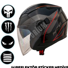Resim NCR Jet Çenesiz Kırmızı Grafik Kask (ECE BELGELİ) 