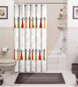 Resim Banyo Paspas Ve Tek Kanat Duş Perdesi 1x180x200 Set Banyo Halısı Africa Beyaz 