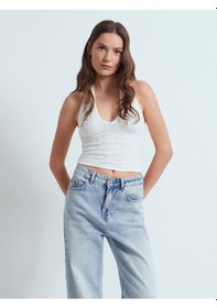 Resim Dilvin 32690 Halter Yaka Dantel Detaylı Top-ekru 