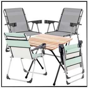 Resim 140 Kg Kül Gri / Su Yeşili 4 Adet Katlanır Kamp Sandalyesi Ve Masa Seti - Bardaklıkl Çok Renkli 