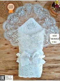 Resim Yenidoğan Bebek Kundağı Unisex Bebek Dış Kundak Battaniyesi Hastane Çıkışı Kundak Battaniye 