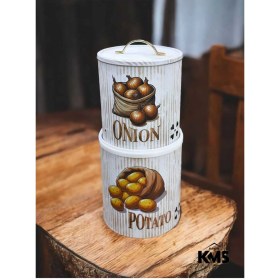 Resim Feyza Design 2'li Metal Patates ve Soğan Saklama Kabı, Desenli, Şık ve Fonksiyonel 