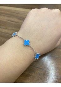 Resim Kadın Mavi Renk Yonca Model Gümüş Bileklik 