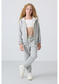 Resim Tommylife Tommy Life Gri Melanj Pamuklu İçi Tüylü Yumuşak Dokulu Standart Fit Nakışlı Kız Çocuk Eşofman Takım - 75148 Gri Melanj 