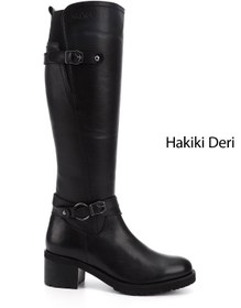 Resim GÖNDERİ(R) Kadın / Kız Siyah Fermuarlı Kalın Topuklu Hakiki Deri Çizme 