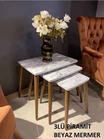 Resim Zigon Sehpa Piramit Renk-Ebat - Krem-3'lü 