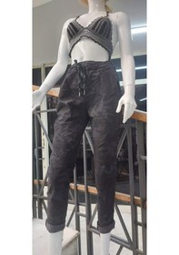 Resim Eren Style Italyan Beli Bağlamalı Kamuflaj Desenli Dar Paça Pantolon-9078 Siyah 