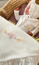 Resim Little Chick Organik Yenidoğan Seti - Kroşeta Kenar Detaylı Pembe - 4 Parça Set / Biyeli Battaniye & Knot Şapka 