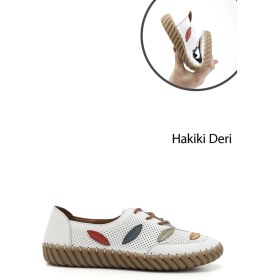 Resim Gönderi(r) Kadın Beyaz Dolgu Taban Bağcıklı Hakiki Deri Comfort Ayakkabı 