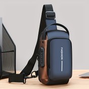 Resim Erkek Oxford Dokusu Crossbody Çanta - Telefon Cebi, Fermuarlı Günlük Seyahatler İçin Şık Motosiklet Sırt Çantası, Suni Deri, Sokak Stili, Seyahat Çantası | Moda Sırt Çantası | Fermuarlı Kapanış 