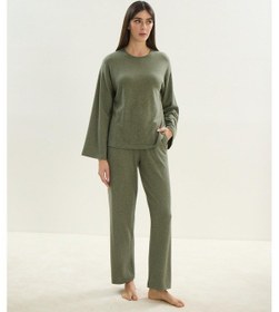 Resim Sevim Kadın Uzun Kol Haki Viskon Pijama Takım C7t8n9o51 001 