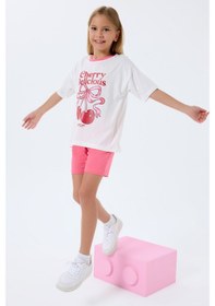 Resim Rolypoly 3799 %100 Pamuk Kız Çocuk Kısa Kol Cepli Şort Pijama Takımı Beyaz 