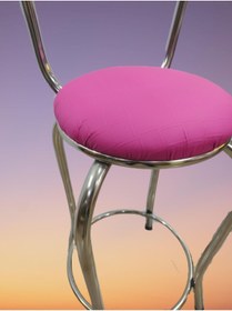 Resim BENGİ TİCARET Sandalye 14571 Bar Yüksek Model Pembe Fuşya Metal Nikelaj Suni Deri Döşem El Yapı 