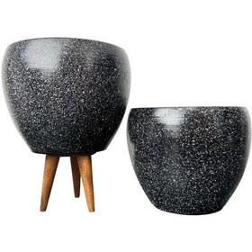 Resim Bitki Tasarımı Ev Dekorasyon Siyah Granit Toprak Saksı Saksılık Salon Çiçeklik 2'li Set Ayaksız-3 Ayaklı-15 CM 