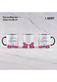 Resim Öğretmenler Günü Çiçek Baskılı Kupa Bardak Öğretmene Hediyelik Şık Tasarımıyla İsim Yazılır Siyah 