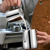 Resim Paslanmaz Çelik Manuel Süt Köpürtücü Sürahi - 1 Adet 600ml Elde Taşınabilir Süt Köpürtme Sürahisi Latte Cappuccino, Espresso Makinesi Aksesuarı Ev, Restoran, Otel, Kahve Dükkanı, Ofis için 