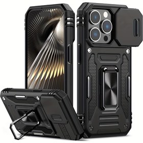 Resim 16 Pro Max 15 Pro Max 14 Pro Max için Metal Standlı Darbeye Dayanıklı Ağır Hizmet Tipi Sert Telefon Kılıfı 