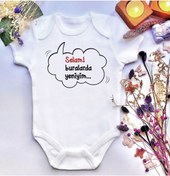 Resim irembaby Unisex Bebek Buralarda Yeniyim Baskılı %100 Pamuklu Çıtçıtlı Body Zıbın 