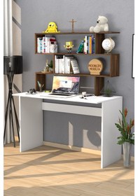 Resim Moonlife Moonlife Kaya Kitaplıklı Çalışma Masası Beyaz - Ceviz Beyaz - Ceviz 