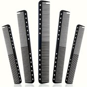 Resim 5 Adet Siyah Karbon Fiber Saç Şekillendirme Tarakları - İnce Dişli, Isıya Dayanıklı, Anti-Statik Tüm Saç Tipleri İçin, Asma Delikli Dayanıklı ABS Plastik Saplar, Saç Şekillendirme Araçları | Cilalı Bitiş | Karbon Fiber Taraklar 