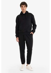 Resim Defacto - Regular Fit Beli Bağcıklı Cepli Paçası Lastikli Şardonlu Basic Düz Jogger Eşofman Altı E6326AX25AU Siyah 