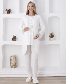 Resim 3'lü Hamile Lohusa Pijama Takımı/ Düğmeli Pijama Ve Sabahlıklı Takım - 3427 - Mavi / M / Terlik ve Taç İstiyorum + 300₺ 