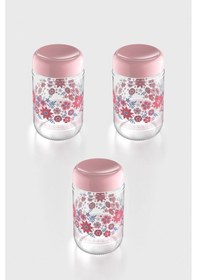 Resim Renga Flora Desenli 660 Ml 3'lü Cam Kavanoz Seti 132079 Pudra Pudra 
