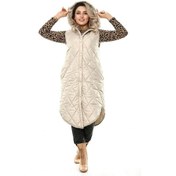 Resim Kadın Kapitone Kapüşonlu Yelek A.Bej Büyük Beden Çok Renkli 