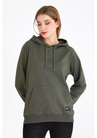 Resim Comeor Kadın Haki Basic Kapüşonlu Regular Fit Rahat Sweatshirt 001 