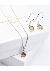 Resim Brezza Lusso Jewelry Zarit Sultanit Taşlı Kadın Gümüş Kolye Küpe Seti 