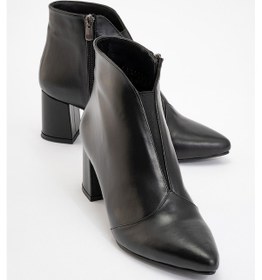 Resim Luvi Shoes Finda Siyah Hakiki Deri Kadın Kalın Topuklu Bot Siyah 