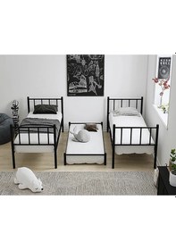 Resim Zambak Yavrulu Genç Çocuk Odası Metal Ranza Ve Karyola - 90 X 190 Cm - Lacivert 90 x 190 CM 