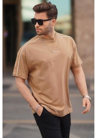 Resim Madmext Camel Oversize Bisiklet Yaka Tişört 7009-camel Camel 