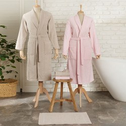 Resim Timeless Maren 5 Parça Bornoz/Baş/Ayak Havlusu Aile Bornoz Seti Pudra-Taş 