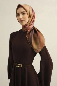 Resim Armine Soyut Desenli Saf İpek Sura Eşarp 9308d 07 KAhverengi 