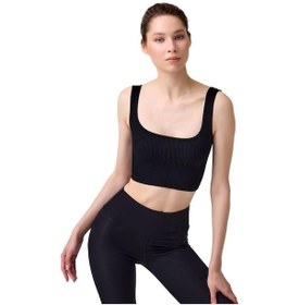 Resim Cottonhill Premium - Kadın Siyah Seamless Orta Boy Kare Yaka Crop Top Büstiyer Siyah 