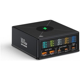 Resim 868h 160w Pd+qc3.0 5 Port + Kablosuz Şarj Bağlantı Noktalı Çok İşlevli Şarj Cihazı 