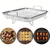 Resim 1 adet Paslanmaz Çelik BBQ Sebze Sepeti Çift Saplı - Hafif, Kullanımı Kolay, Piknikler, Kamp Ateşleri ve Fırın Kullanımı için Dış Mekan Izgara ve Depolama Sepeti, Sebze Izgara Sepeti 