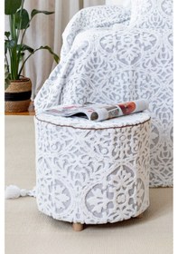 Resim Yıkanabilir Kılıflı Puf Köşegen İskandinav Bohem Punch Orta Sehpa Koltuk Tabure Motif Gri Renkli 