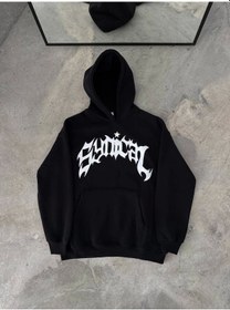 Resim Hazego Üç İplik Kapşonlu Baskılı Oversize Sweatshirt- Siyah Siyah 