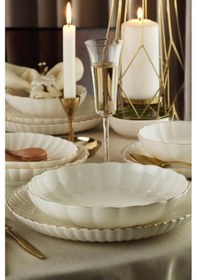 Resim Kütahya Porselen Bone Luz Form Yemek Takımı Altın 48 Parça 12 Kişilik Ekru 