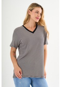 Resim Alexandergardı V Yaka Çizgili T-shirt Mavi 