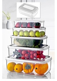 Resim Kapris Dikdörtgen Erzak Saklama Kabı 5'Li Beyaz 