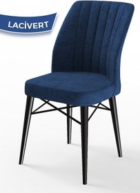 Resim Canisa Flex Serisi, Üst Kalite Mutfak Sandalyesi, 8 Adet Lacivert Sandalye, Gürgen Siyah Ahşap Ayak Sandalye Lacivert Ayaklar Siyah 