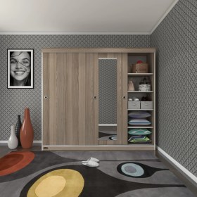 Resim Kenzlife gardırop sürgülü kapaklı kapılı 200 papatya crd aynalı gardolap dolap 